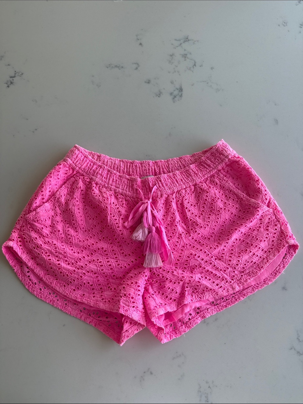 Vineyard Vines Neon Pink Eyelet Tassel 3” Drawstring Shorts